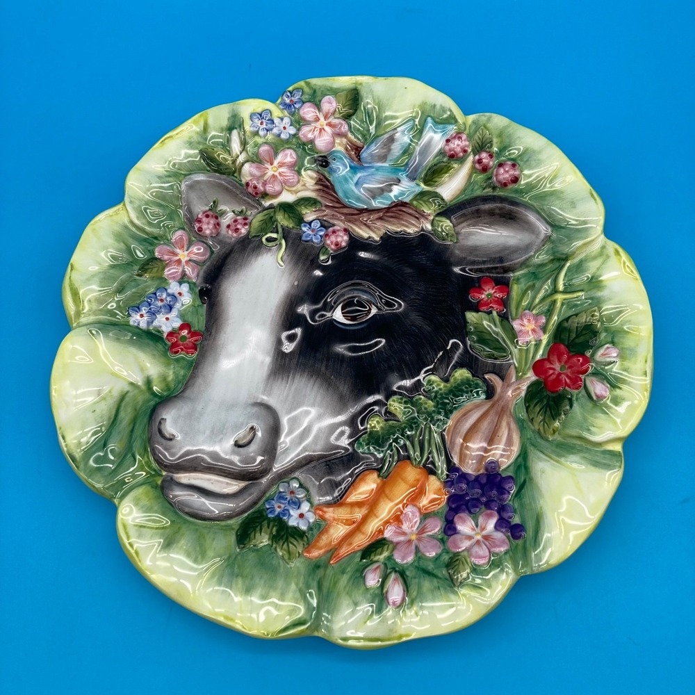 Fitz & Floyd Classics Country Chic Cow Plate 3D Relief Ceramic Farmhouse Decor